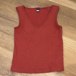 Old Navy Cropped Orange Ribbed V-Neck Tank Top